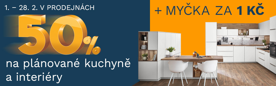 50 % NA PLÁNOVANÉ KUCHYNĚ A INTERIÉRY + MYČKA ZA 1 KČ